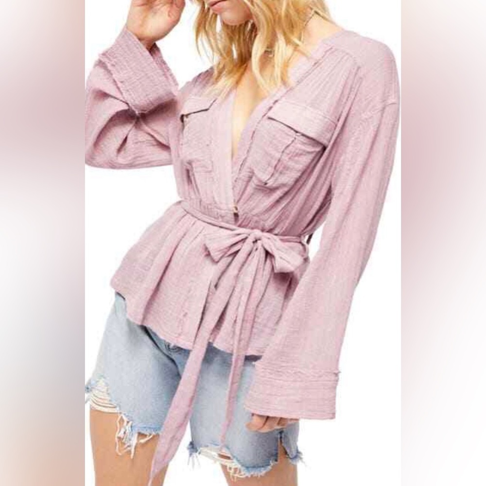 Free People Lavender Safari Gauze Wrap Top